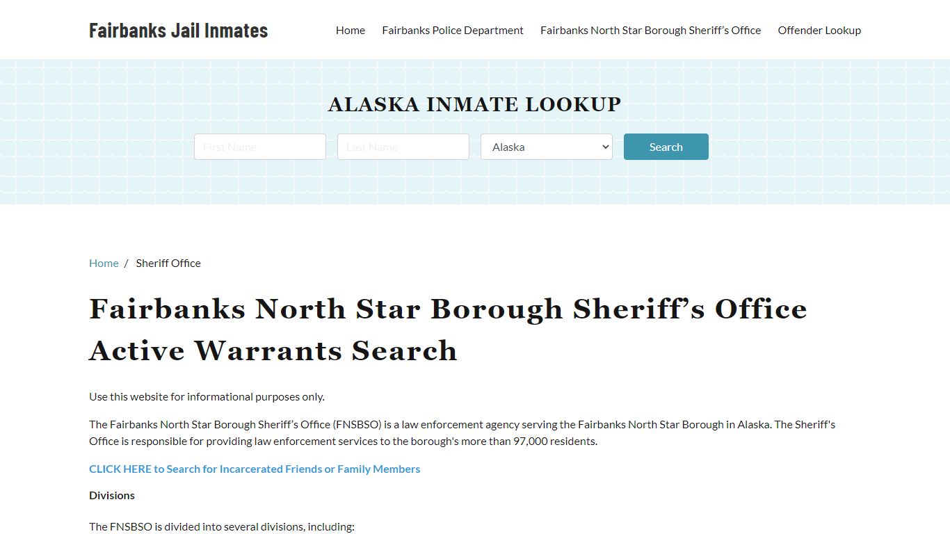 Fairbanks North Star Borough Sheriff Office, AK Warrant Lookup