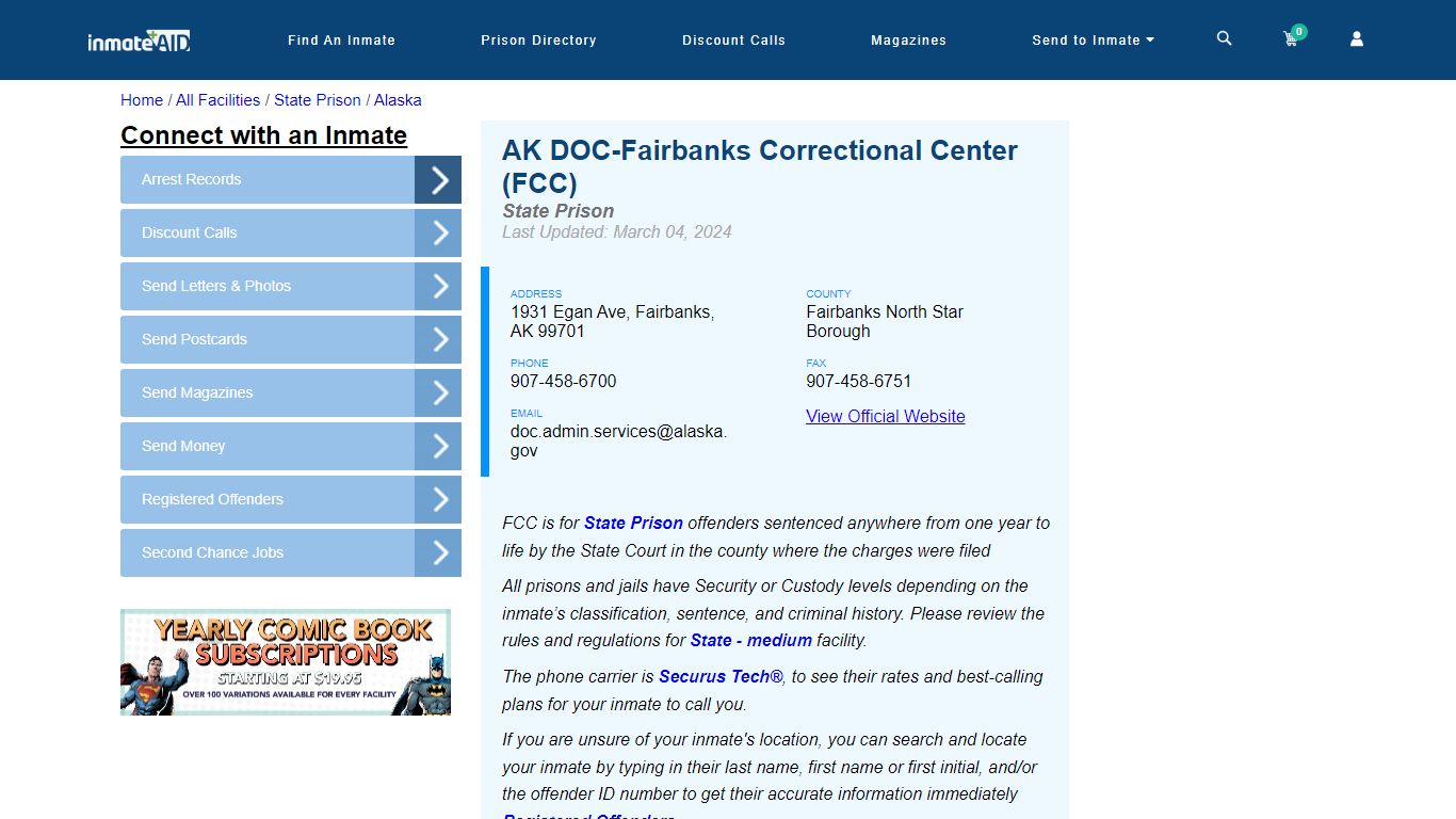 AK DOC-Fairbanks Correctional Center (FCC) - InmateAid